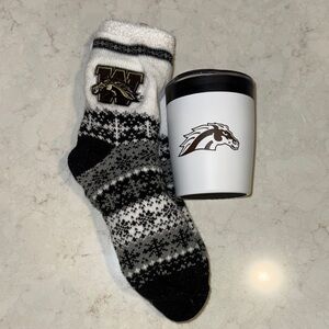 Patterned WMU Black and White Women’s Socks and Tumbler